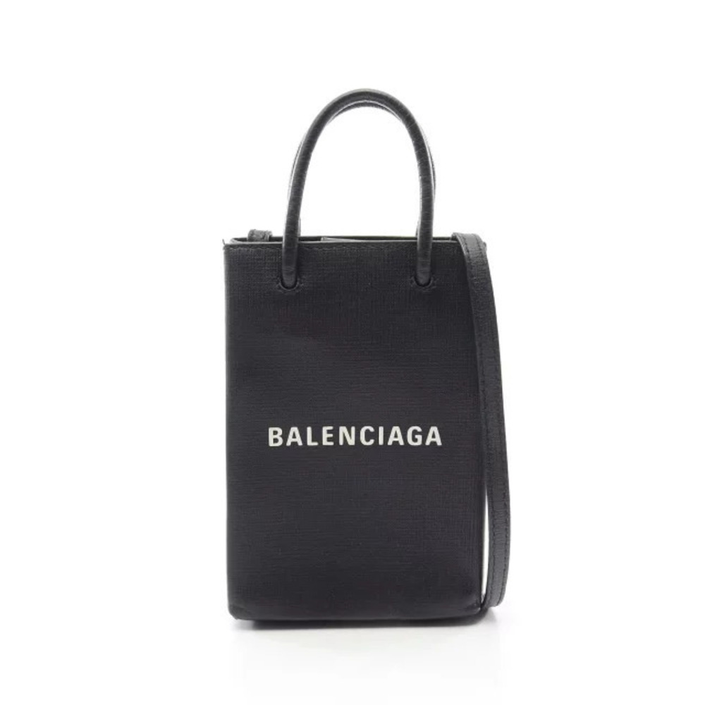 Balenciaga SHOPPING PHONE Shoulder Bag Leather Black